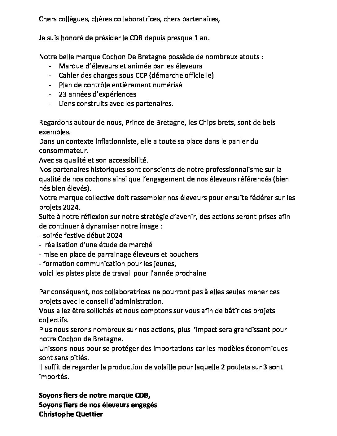 Assemblée Générale du 27 octobre 2023 – le mot du Président Christophe QUETTIER